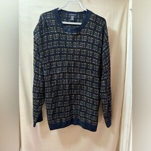 Knightsbridge Men’s Textured Knit Sweater Size Large Navy Tan Cozy